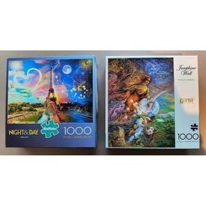 2 Buffalo Games 1000 Piece Puzzles Wind of Change Glitter Accent Paris Love